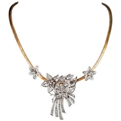 Art Deco 5.0 Carat Diamond Flower Spray Necklace Clip Brooch