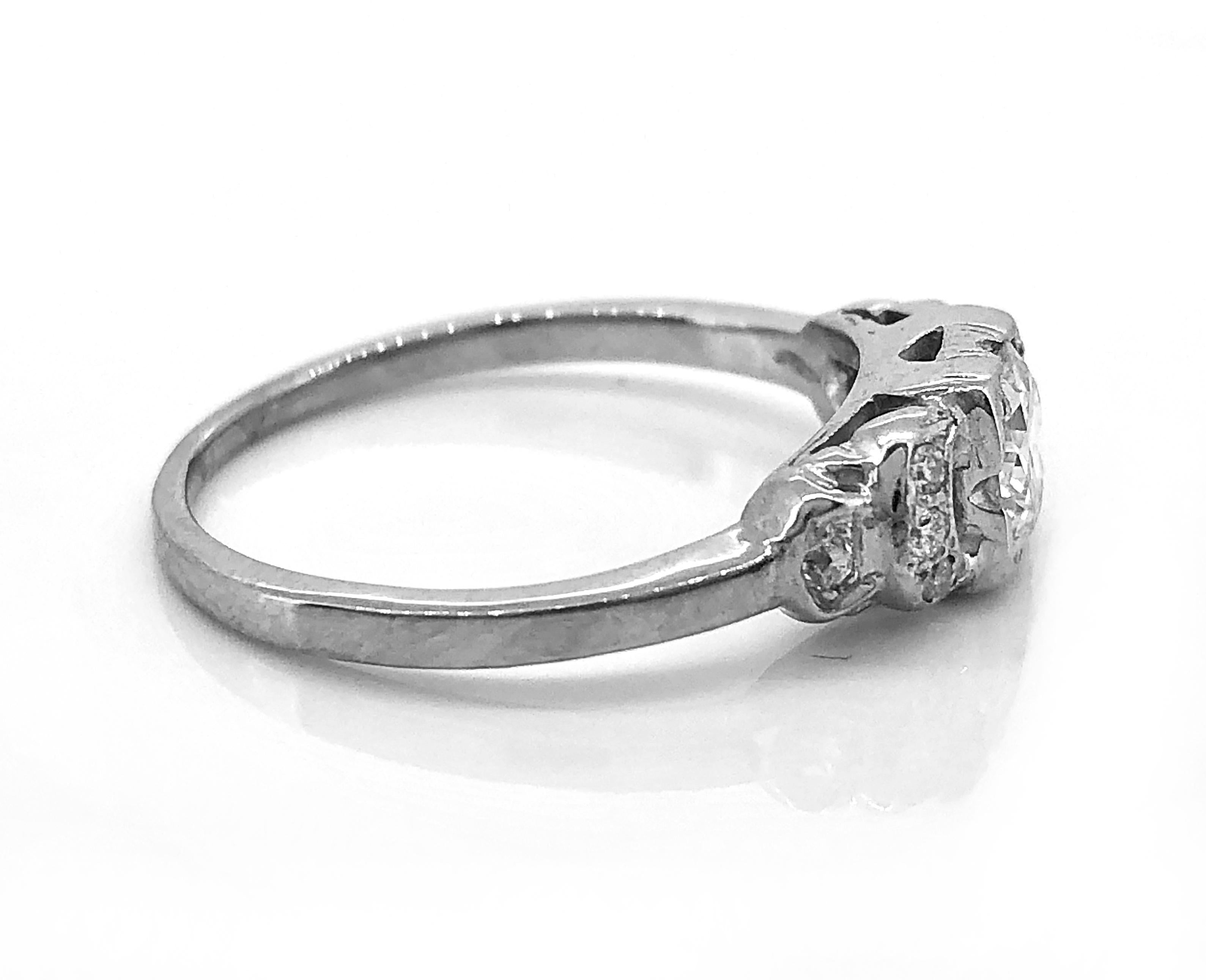 Old European Cut Art Deco .50 Carat Diamond & White Gold Antique Engagement Ring For Sale