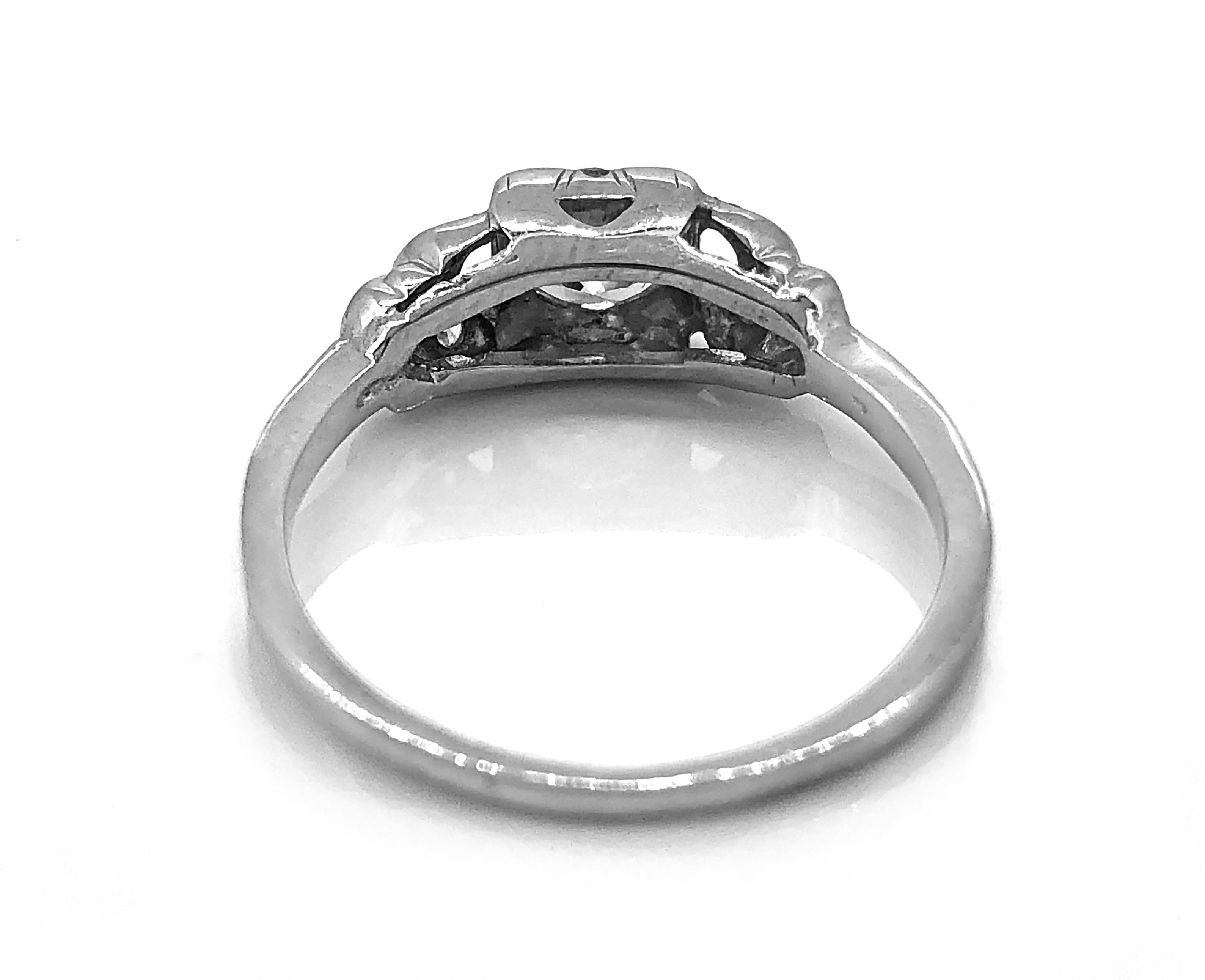 Art Deco .50 Carat Diamond & White Gold Antique Engagement Ring In Excellent Condition For Sale In Tampa, FL