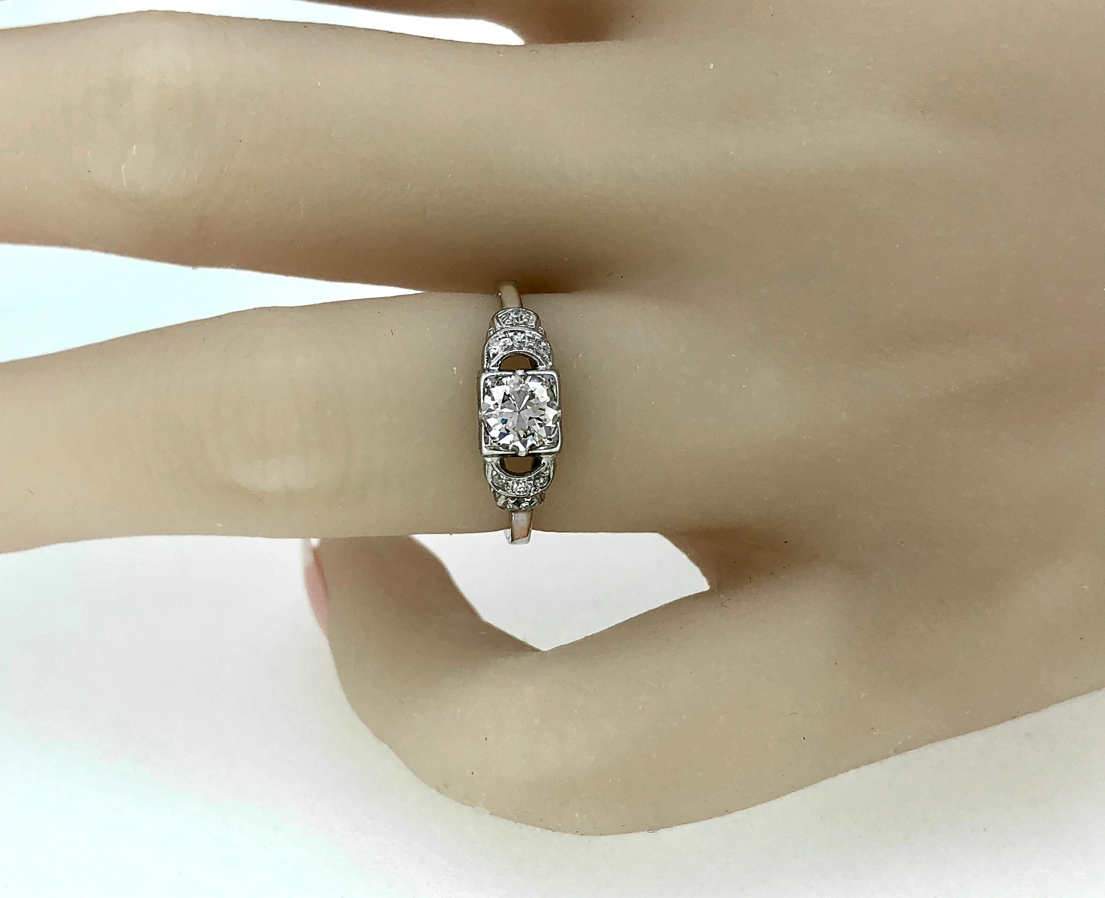 Women's or Men's Art Deco .50 Carat Diamond & White Gold Antique Engagement Ring For Sale