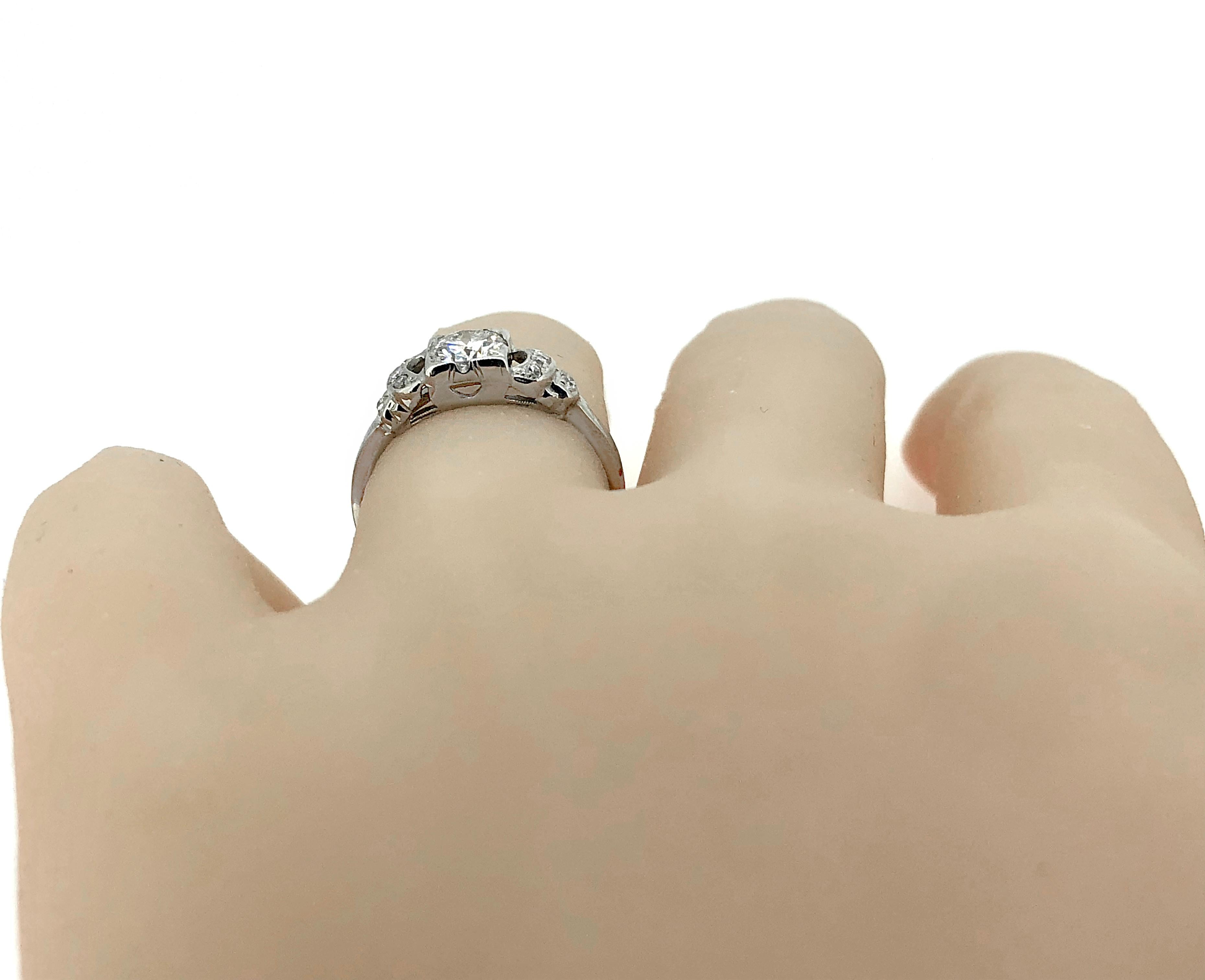 Art Deco .50 Carat Diamond & White Gold Antique Engagement Ring For Sale 1