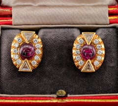 Art Deco 5.0 Karat unbehandelter Rubin 3,90 Karat Diamant-Ohrringe