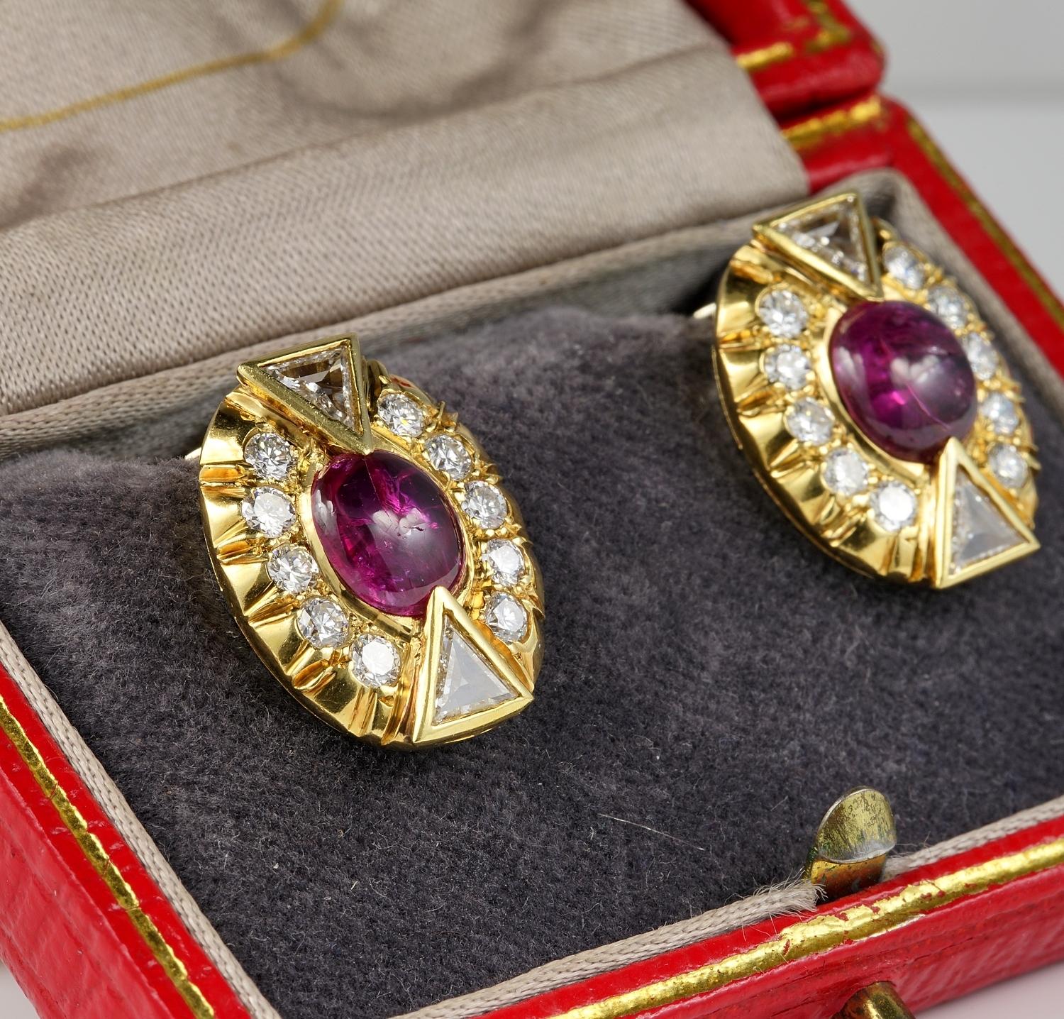Art Deco Antique 5.0 Carat No Heat Ruby 3.90 Carat Diamond Earrings For Sale