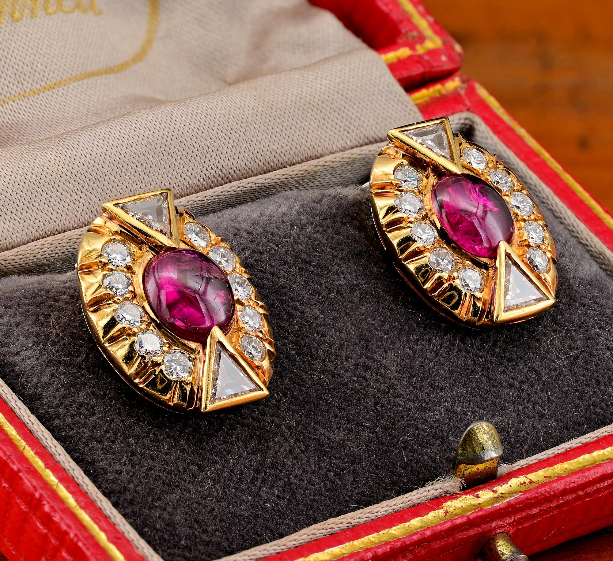 Art Deco 5.0 Carat No Heat Ruby 3.90 Carat Diamond Earrings In Good Condition For Sale In Napoli, IT