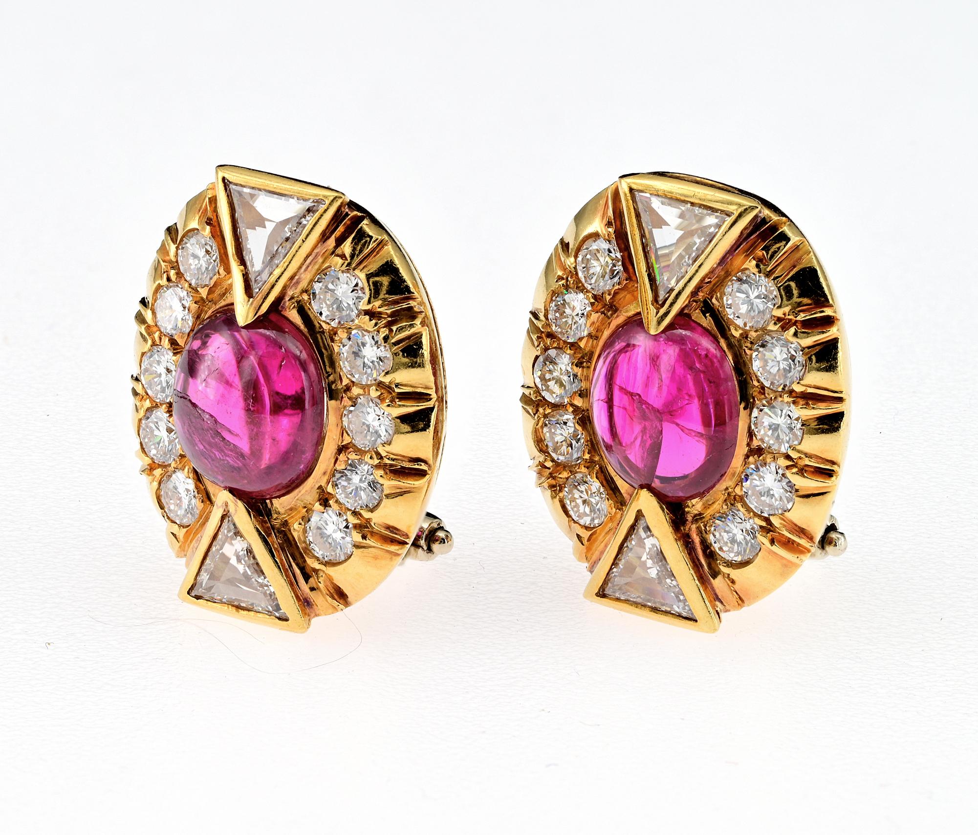 Women's Art Deco 5.0 Carat No Heat Ruby 3.90 Carat Diamond Earrings For Sale