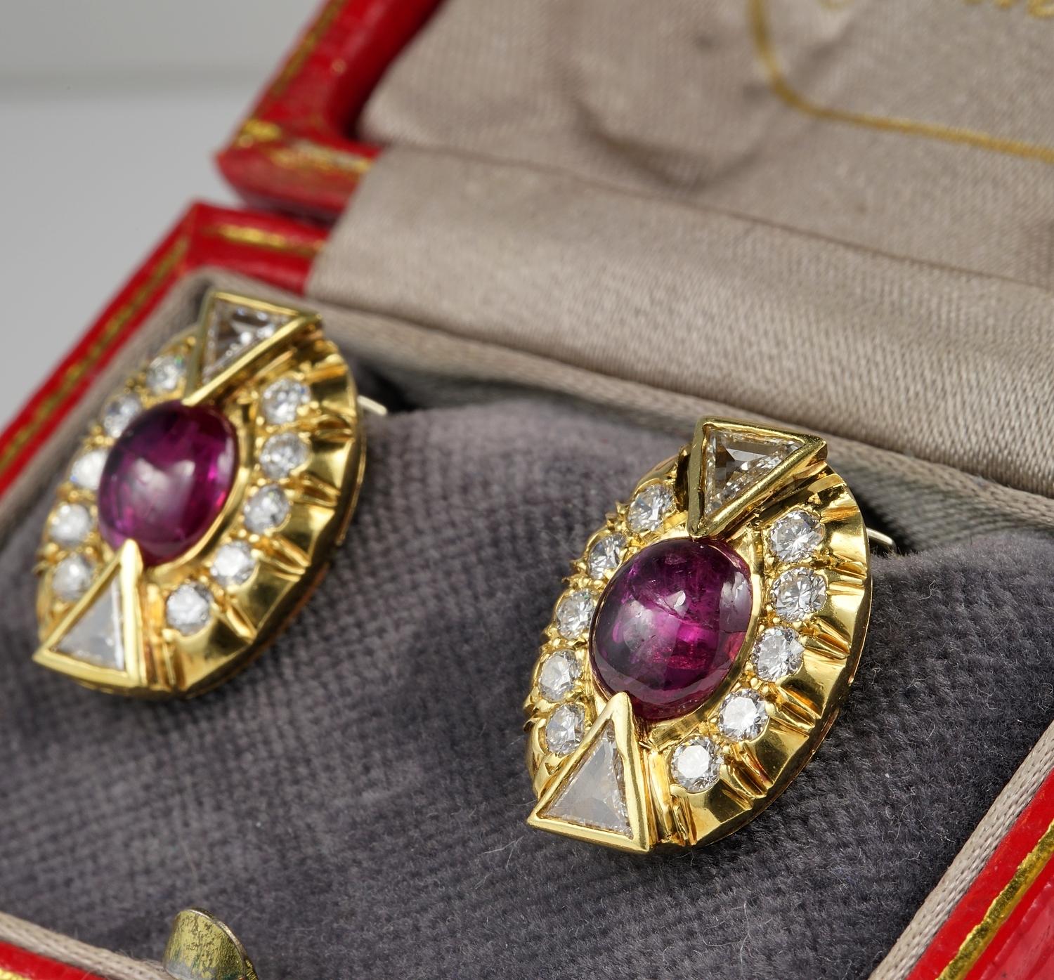 Antique 5.0 Carat No Heat Ruby 3.90 Carat Diamond Earrings In Good Condition For Sale In Napoli, IT