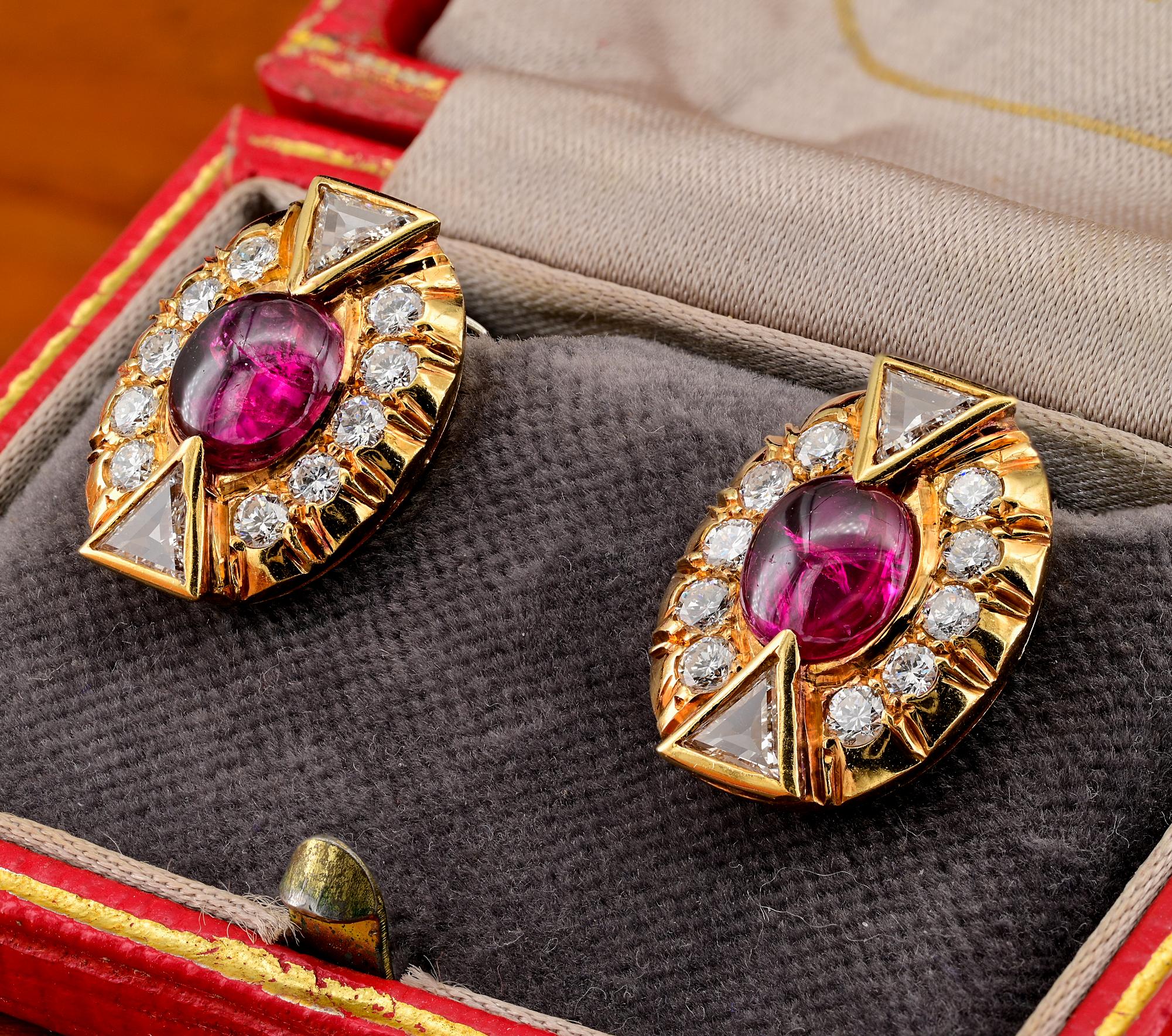 Art Deco 5.0 Karat unbehandelter Rubin 3,90 Karat Diamant-Ohrringe Damen im Angebot