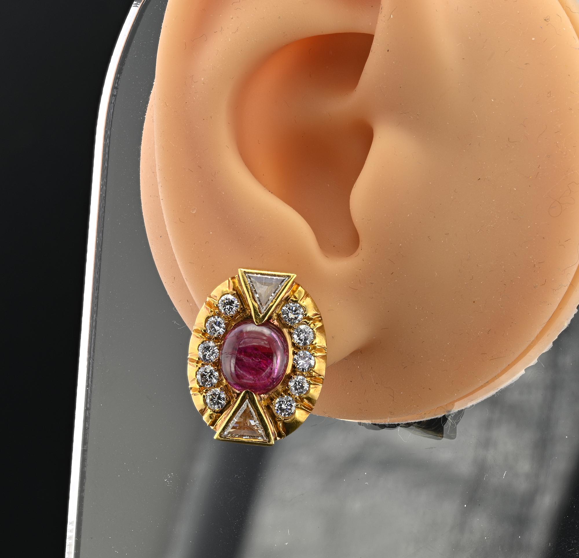 Boucles d'oreilles Art Déco 5.0 Carat No Heat Ruby 3.90 Carat Diamond en vente 3