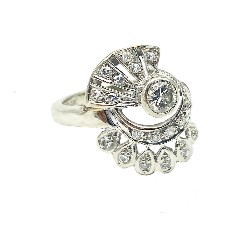 Art Deco .50 CTW European Diamond Ring, 14 Karat White Gold In Good Condition In Laguna Hills, CA