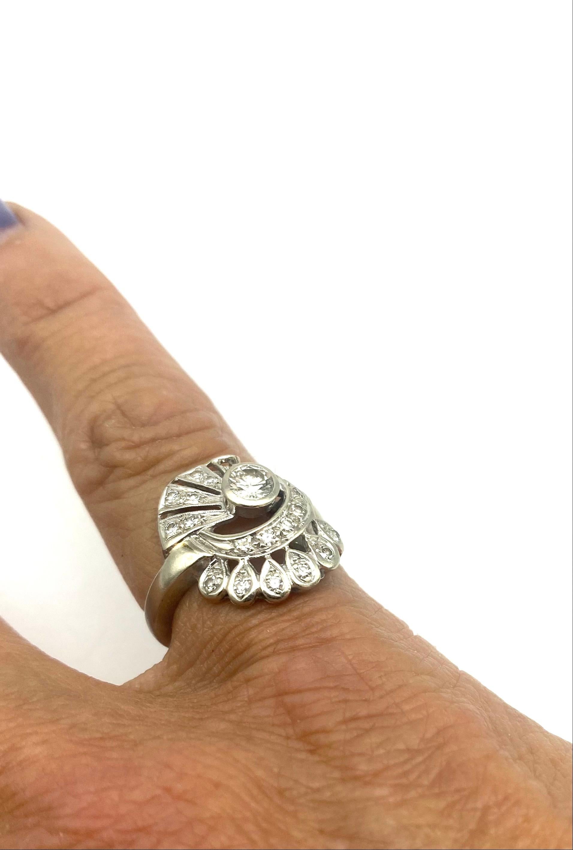 Women's or Men's Art Deco .50 CTW European Diamond Ring, 14 Karat White Gold