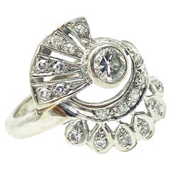 Art Deco .50 CTW European Diamond Ring, 14 Karat White Gold