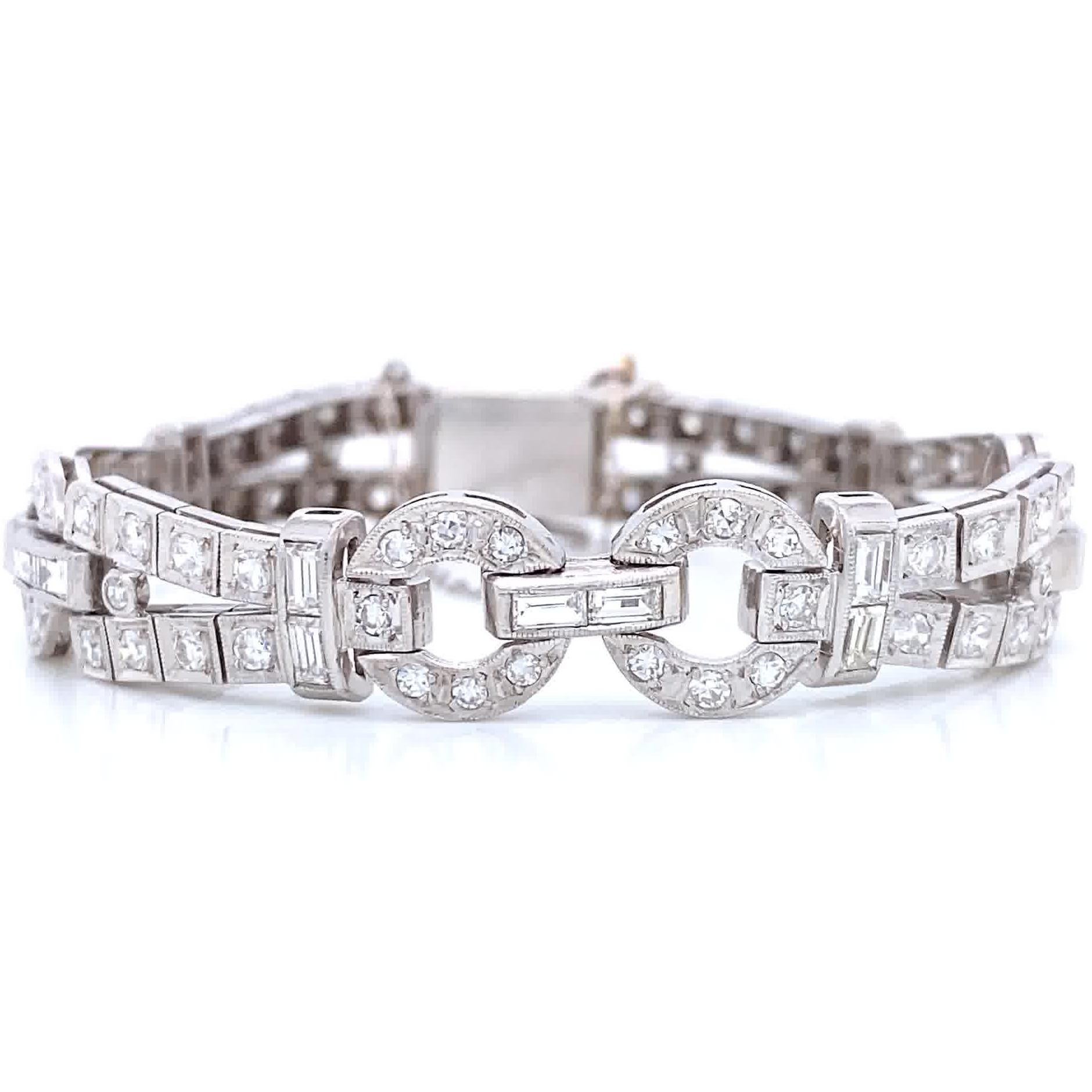 Round Cut Art Deco 5.00 Carat Diamond Platinum Bracelet