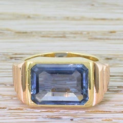 Art Deco 5.00 Carat Emerald Cut Natural Sapphire 18 Karat Gold Solitaire Ring