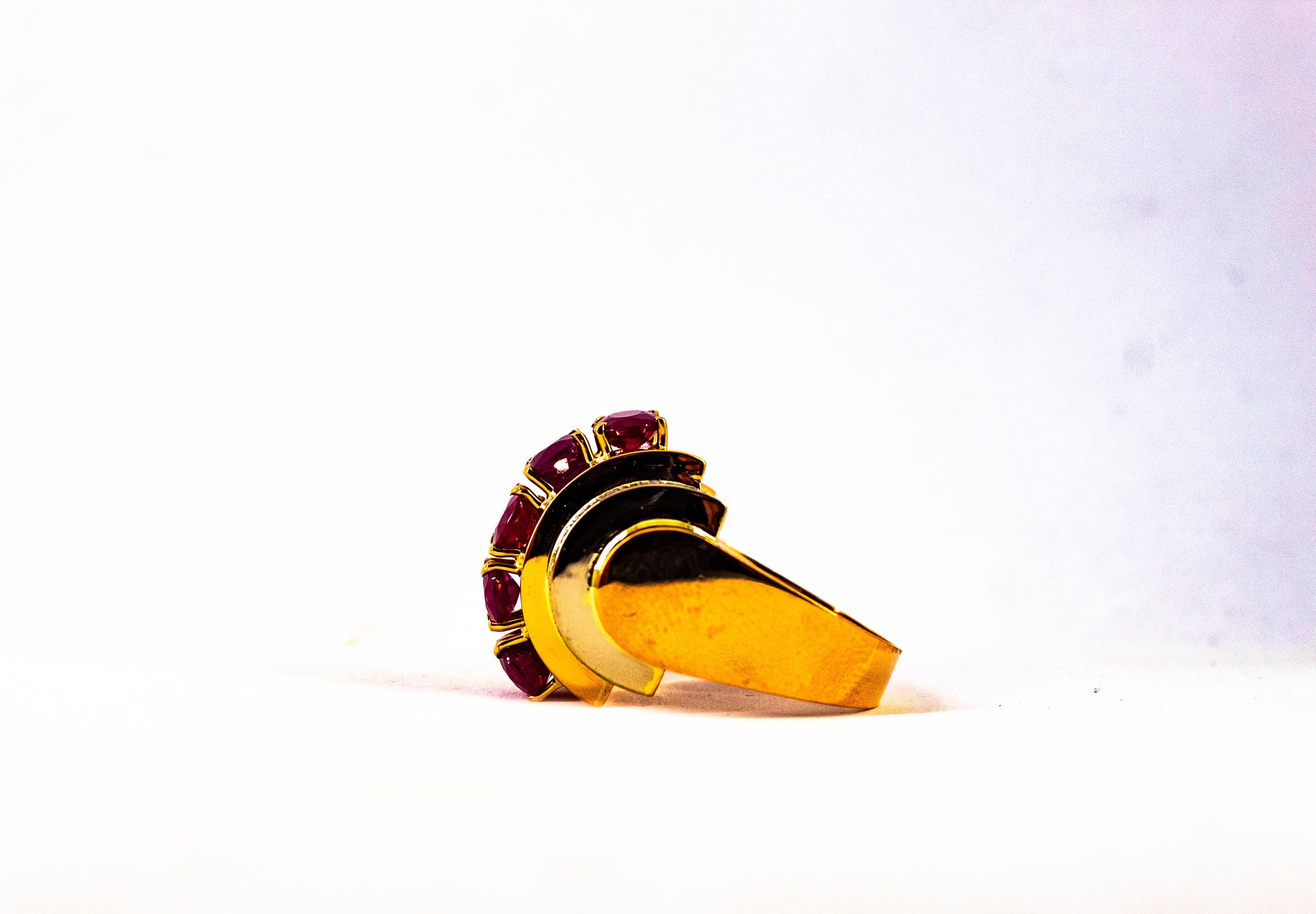 Art Deco Style 5.00 Carat Ruby 0.30 Carat White Diamond Yellow Gold Ring 9