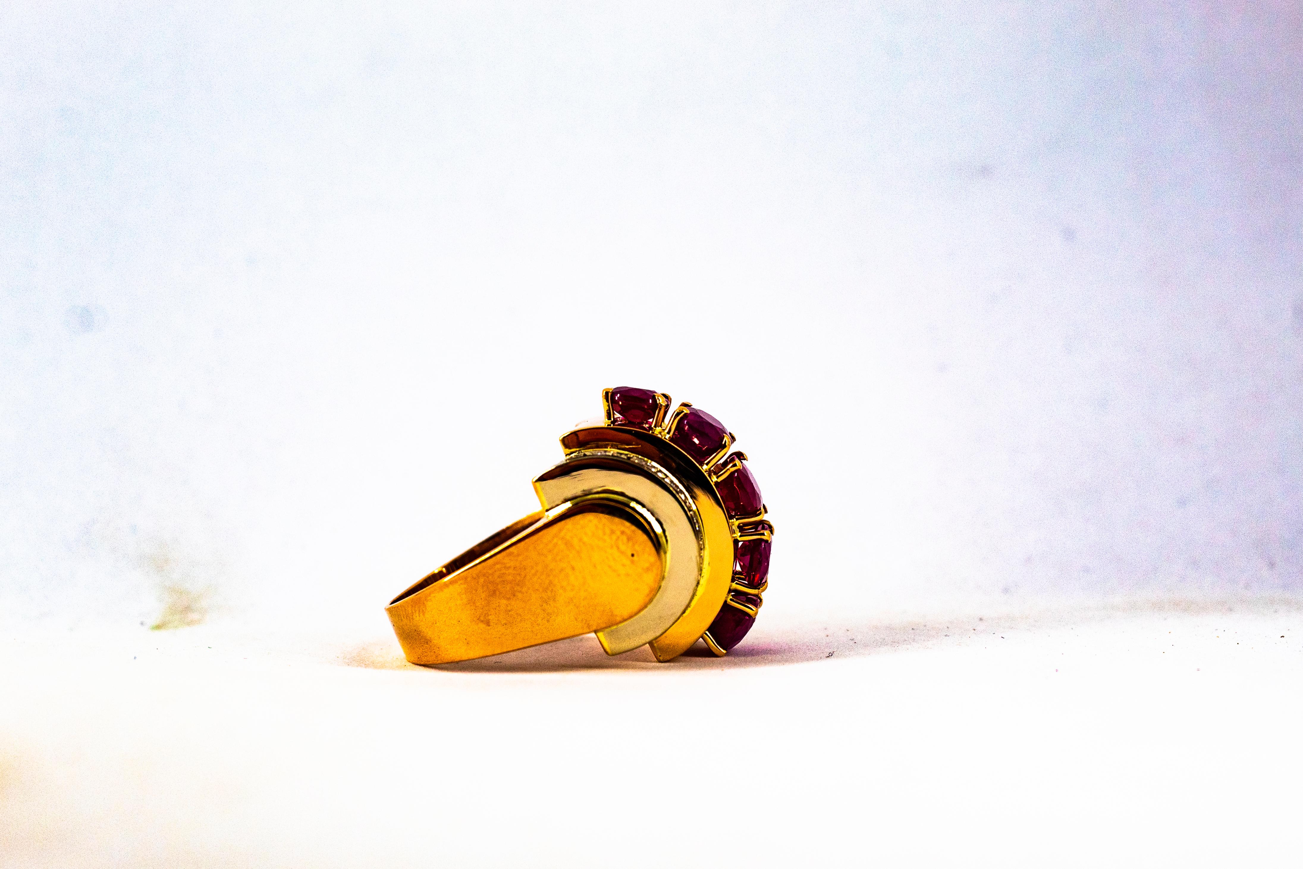 Art Deco Style 5.00 Carat Ruby 0.30 Carat White Diamond Yellow Gold Ring 11