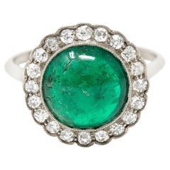 Art Deco 5.00 Carats Emerald Diamond 18 Karat White Gold Cluster Ring