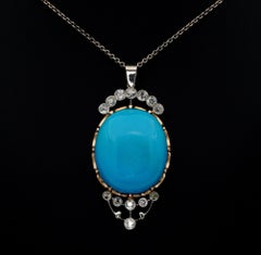 Art Deco 50.00 Ct Natural Turquoise Diamond Large Pendant