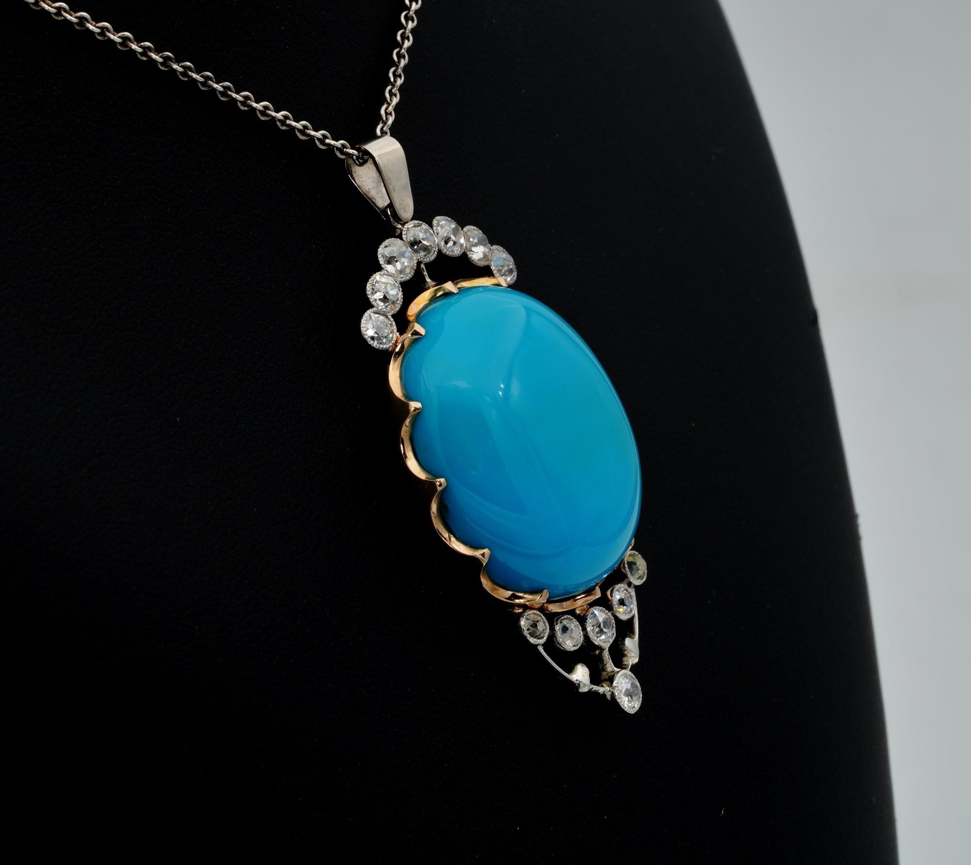 Art Deco 50.00 Ct Natural Turquoise Diamond Large Pendant In Good Condition For Sale In Napoli, IT
