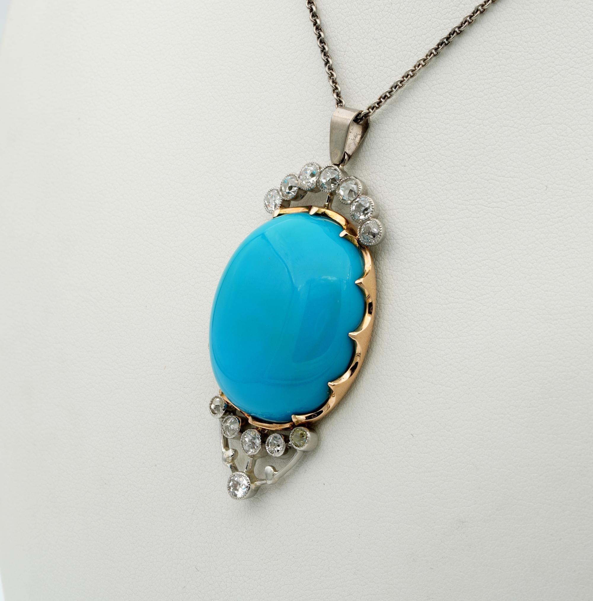 Women's or Men's Art Deco 50.00 Ct Natural Turquoise Diamond Large Pendant For Sale