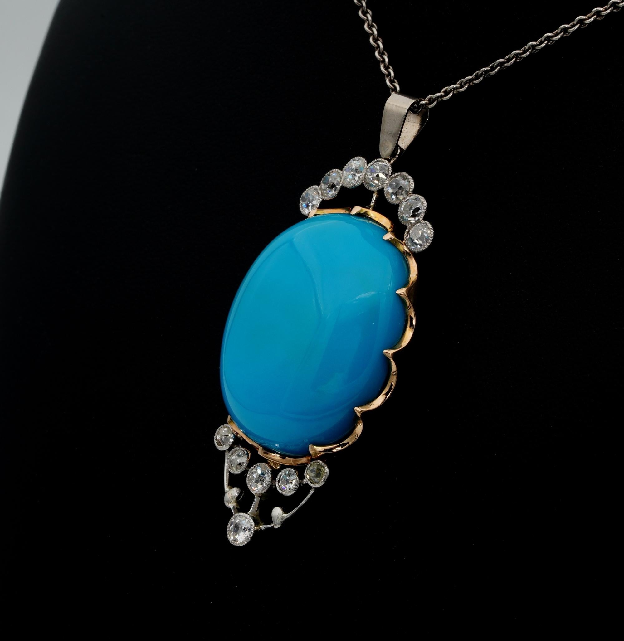 Art Deco 50.00 Ct Natural Turquoise Diamond Large Pendant For Sale 1