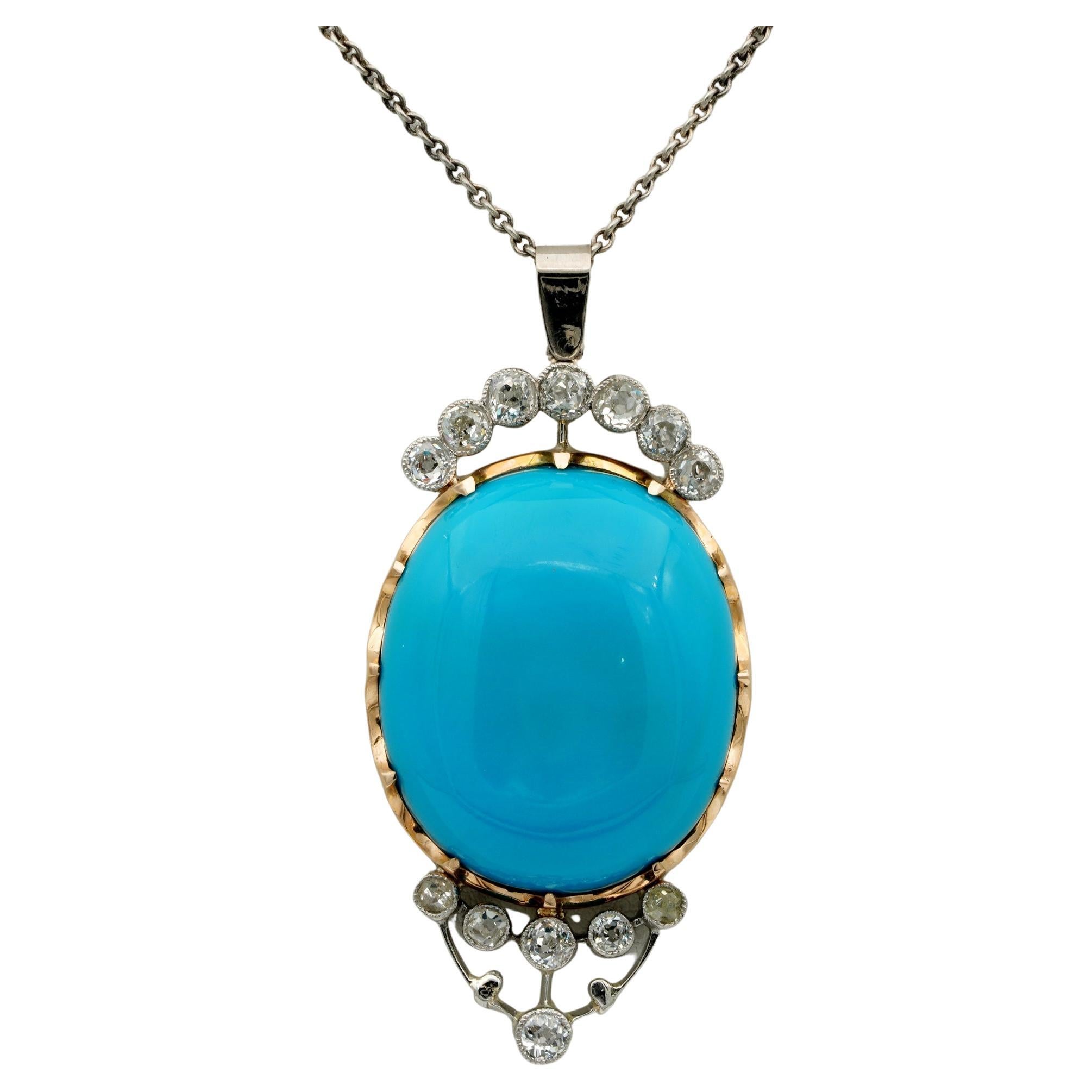 Art Deco 50.00 Ct Natural Turquoise Diamond Large Pendant For Sale