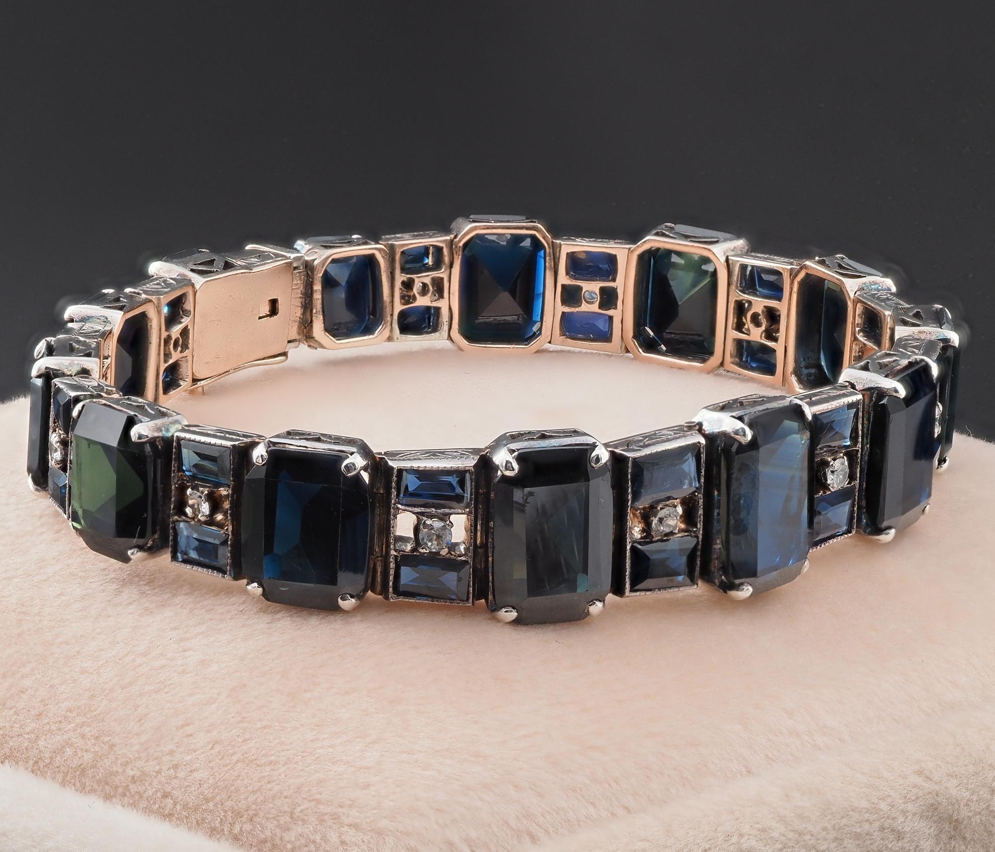 Art Deco 50.00 Ct Natural untreated Sapphire Diamond Rare Bracelet  In Good Condition For Sale In Napoli, IT