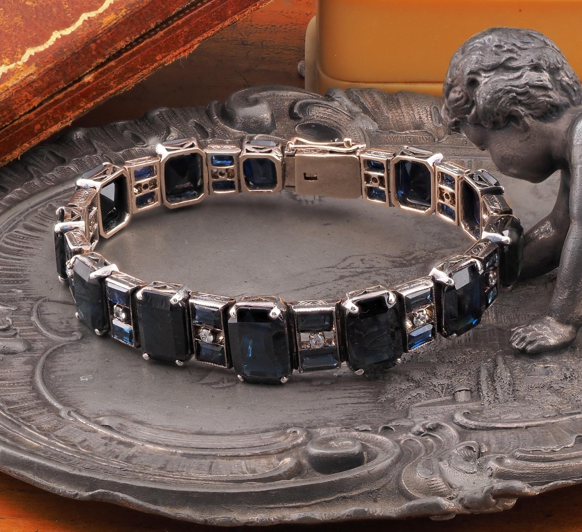 Women's Art Deco 50.00 Ct Natural untreated Sapphire Diamond Rare Bracelet  For Sale
