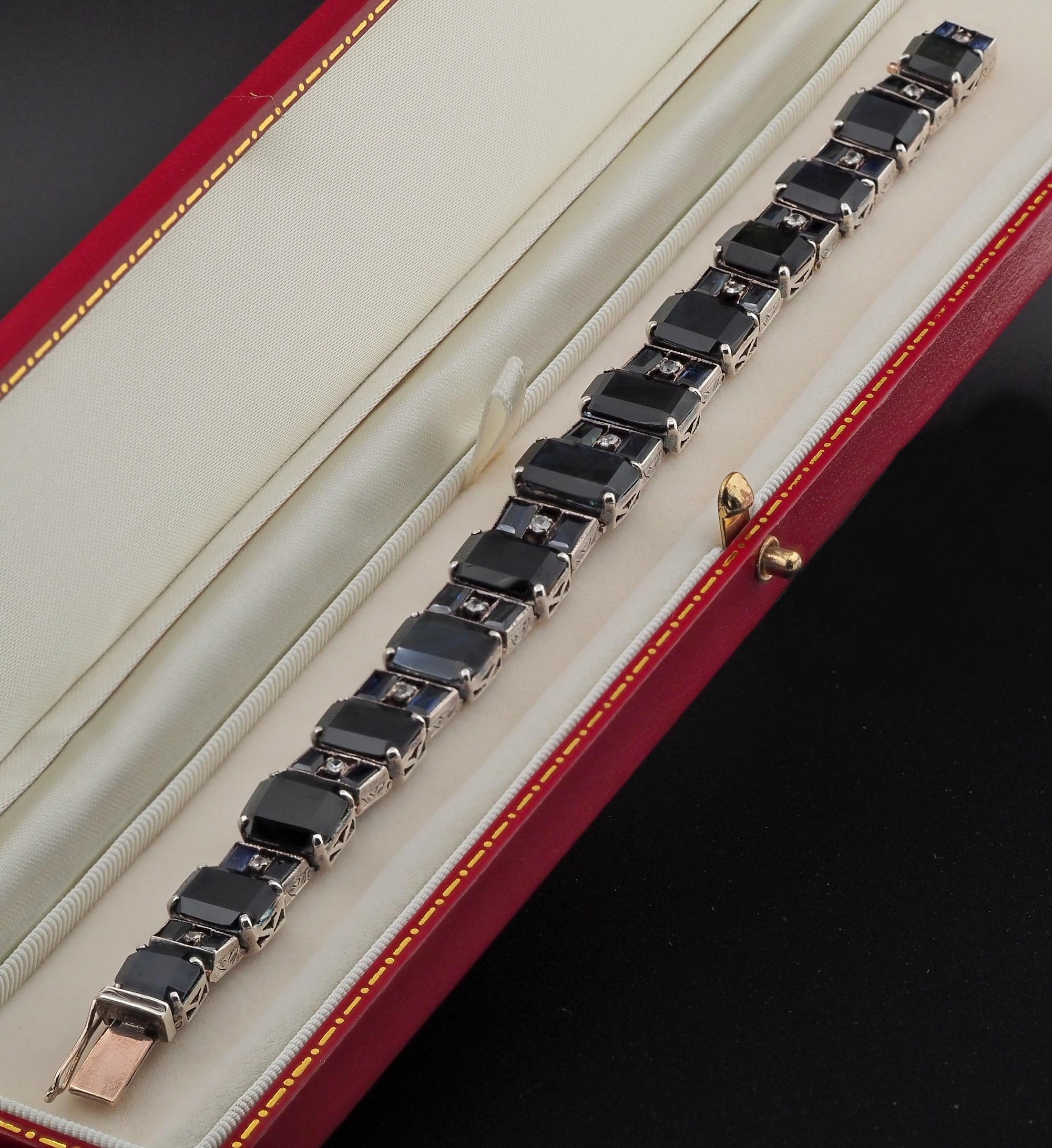 Art Deco 50.00 Ct Natural untreated Sapphire Diamond Rare Bracelet  For Sale 1