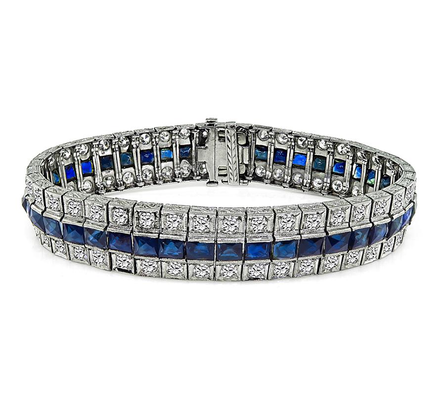 Taille vieille Europe Bracelet Art Déco 5.00ct Diamond 18.00ct Sapphire en vente
