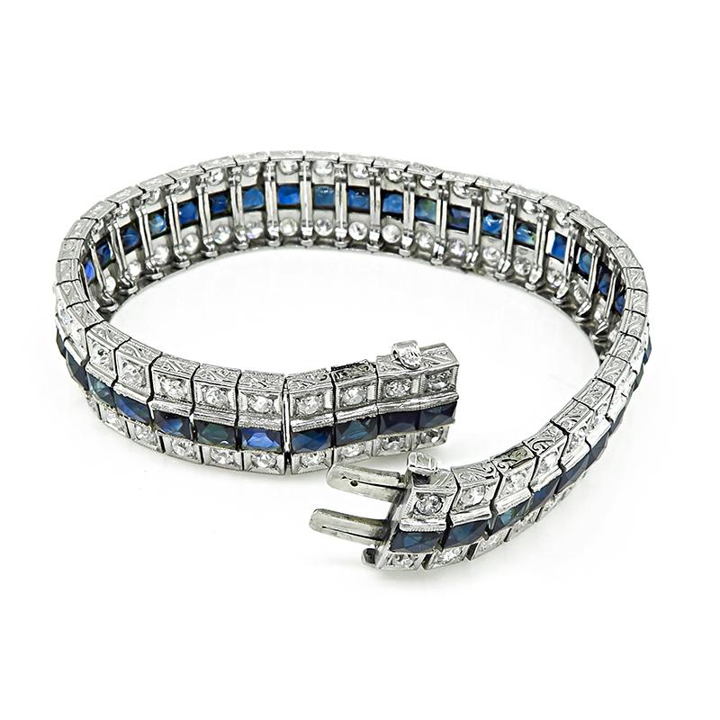 Art Deco 5.00 Carat Diamond 18.00 Carat Sapphire Bracelet In Good Condition For Sale In New York, NY