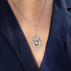 Art Deco 5.01 Ct. Diamond Drop Pendant with Antique Chain
