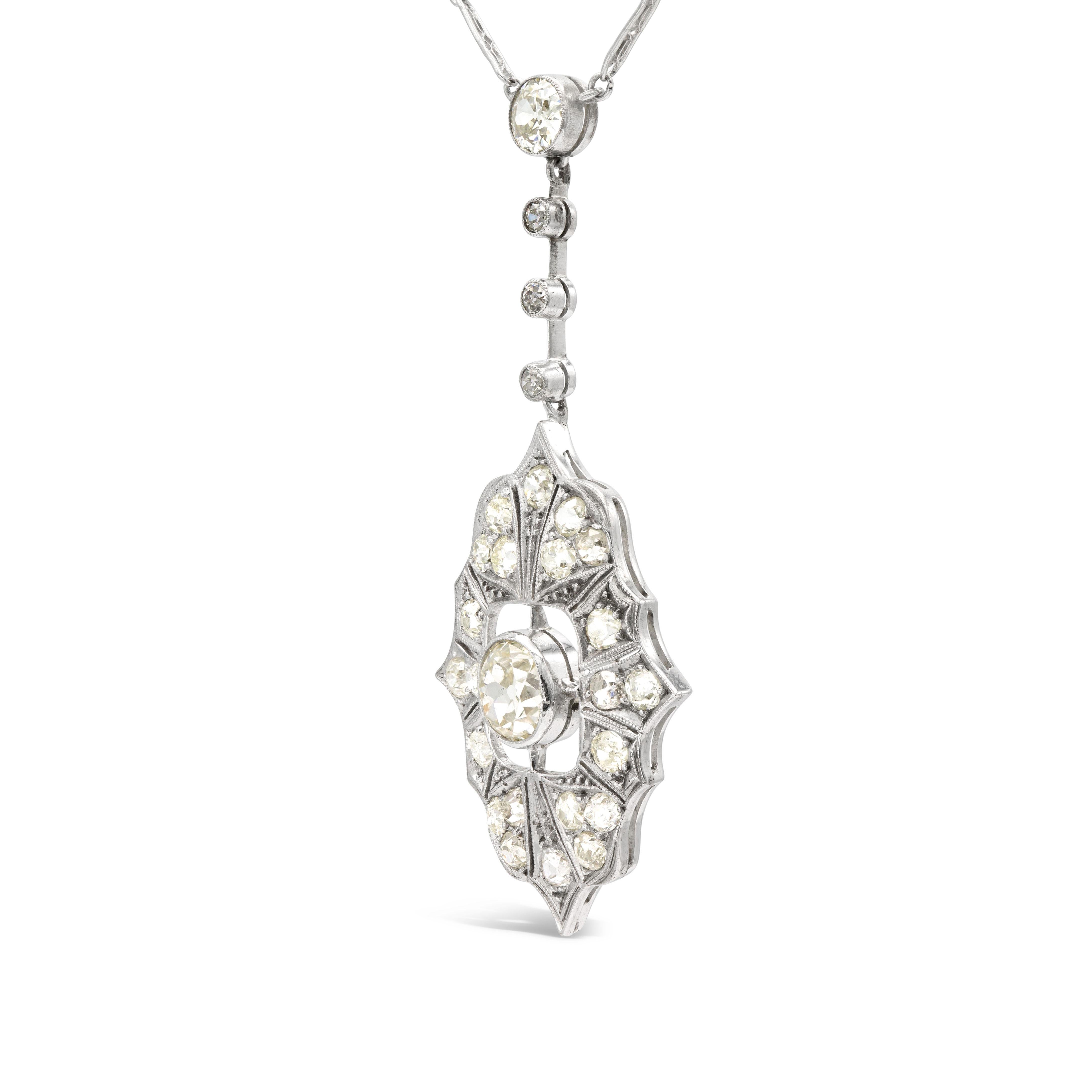 Art Deco 5.01 Ct. Diamond Drop Pendant with Antique Chain In Good Condition In New York, NY