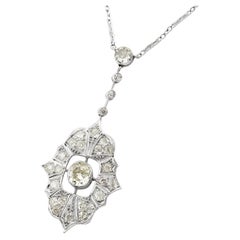 Art Deco 5.01 Ct. Diamond Drop Pendant with Antique Chain