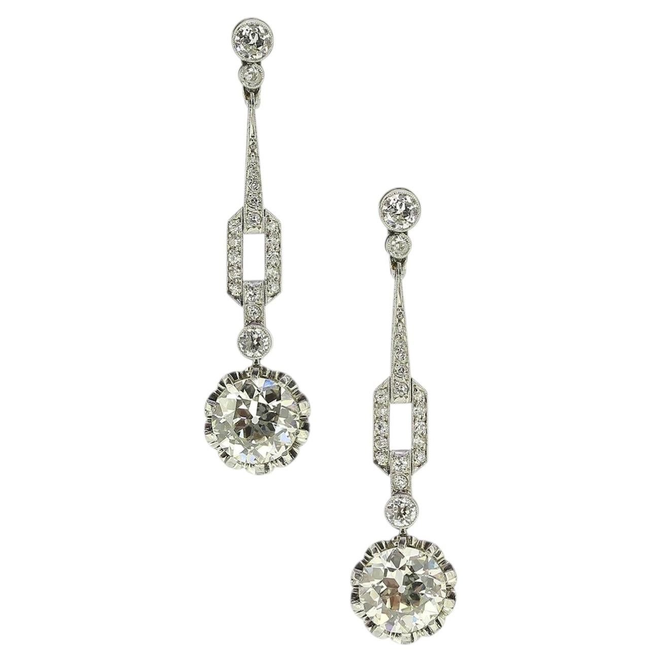 Art Deco 5.03 Carat Diamond Drop Earrings