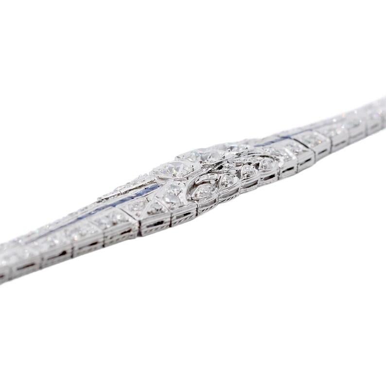 Art Deco 5.06ctw Diamond & Sapphire Bracelet in Platinum In Good Condition For Sale In Boston, MA