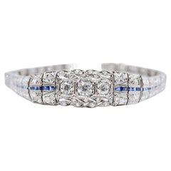 Antique Art Deco 5.06ctw Diamond & Sapphire Bracelet in Platinum