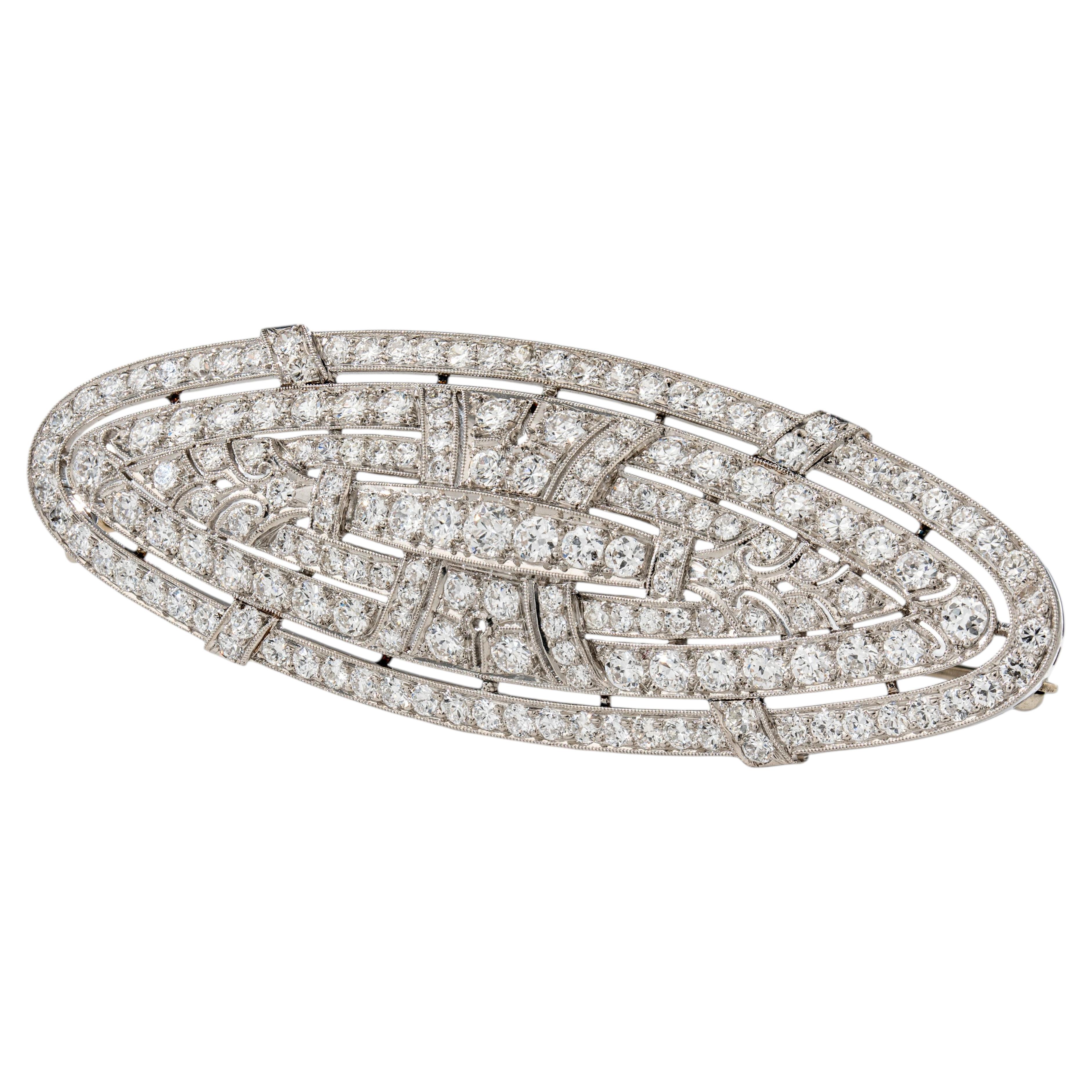 Art Deco 5.12 Carat Natural Diamond Platinum Brooch