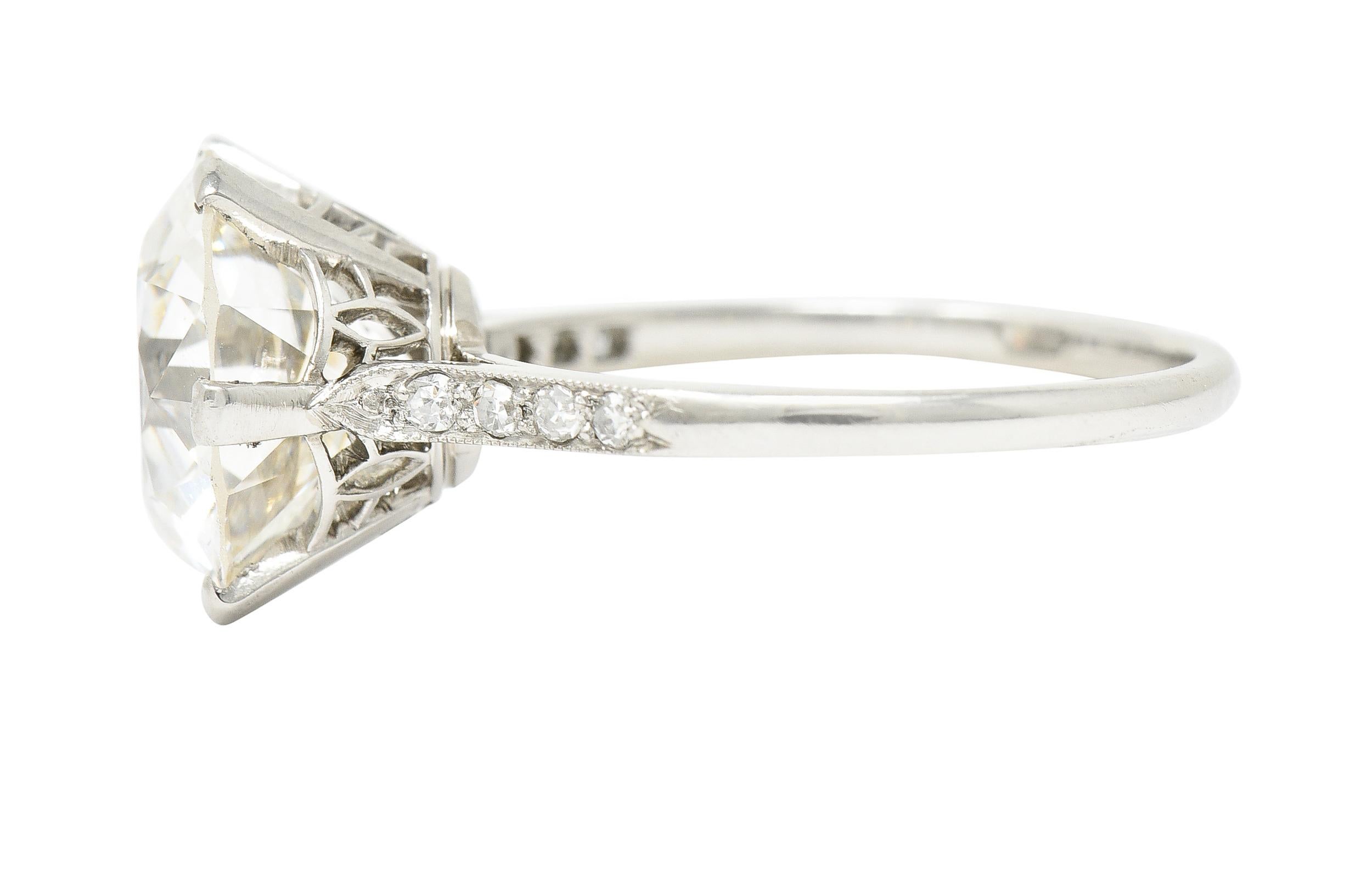 Women's or Men's French Art Deco 5.12 CTW Old European Cut Diamond Platinum Engagement Ring For Sale