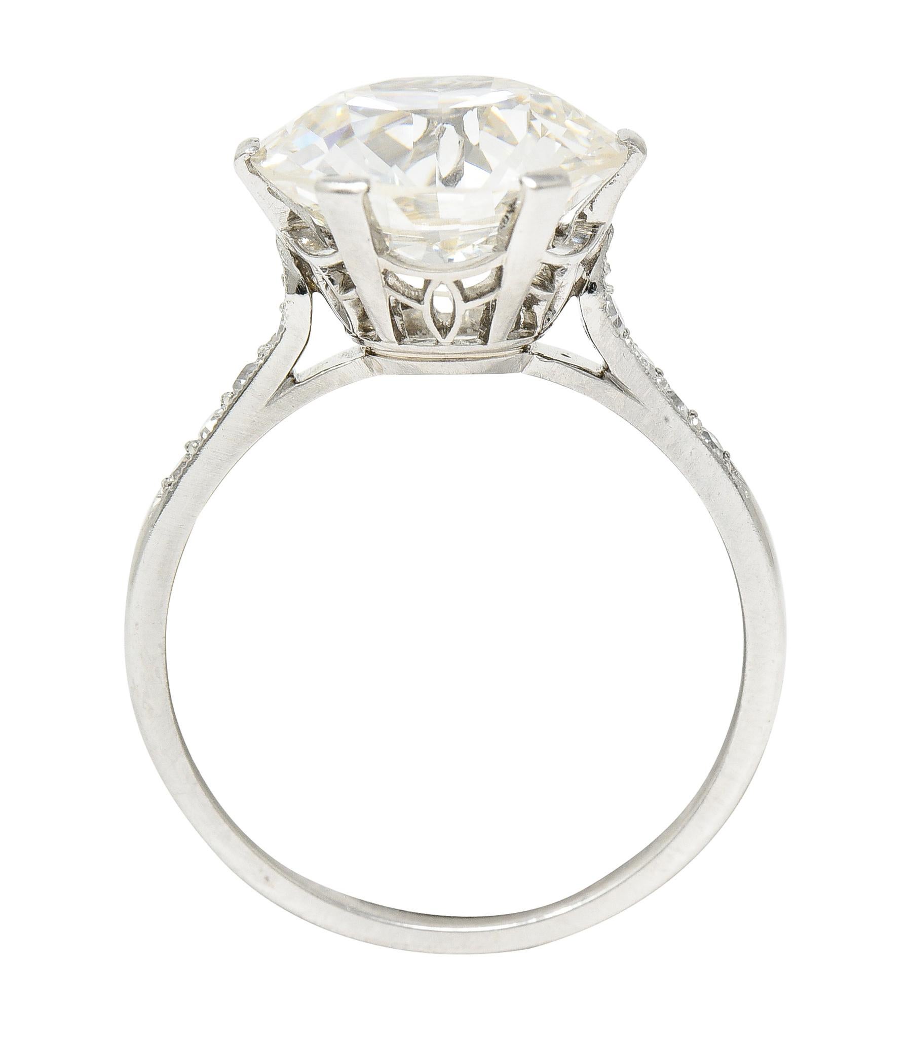 French Art Deco 5.12 CTW Old European Cut Diamond Platinum Engagement Ring For Sale 2