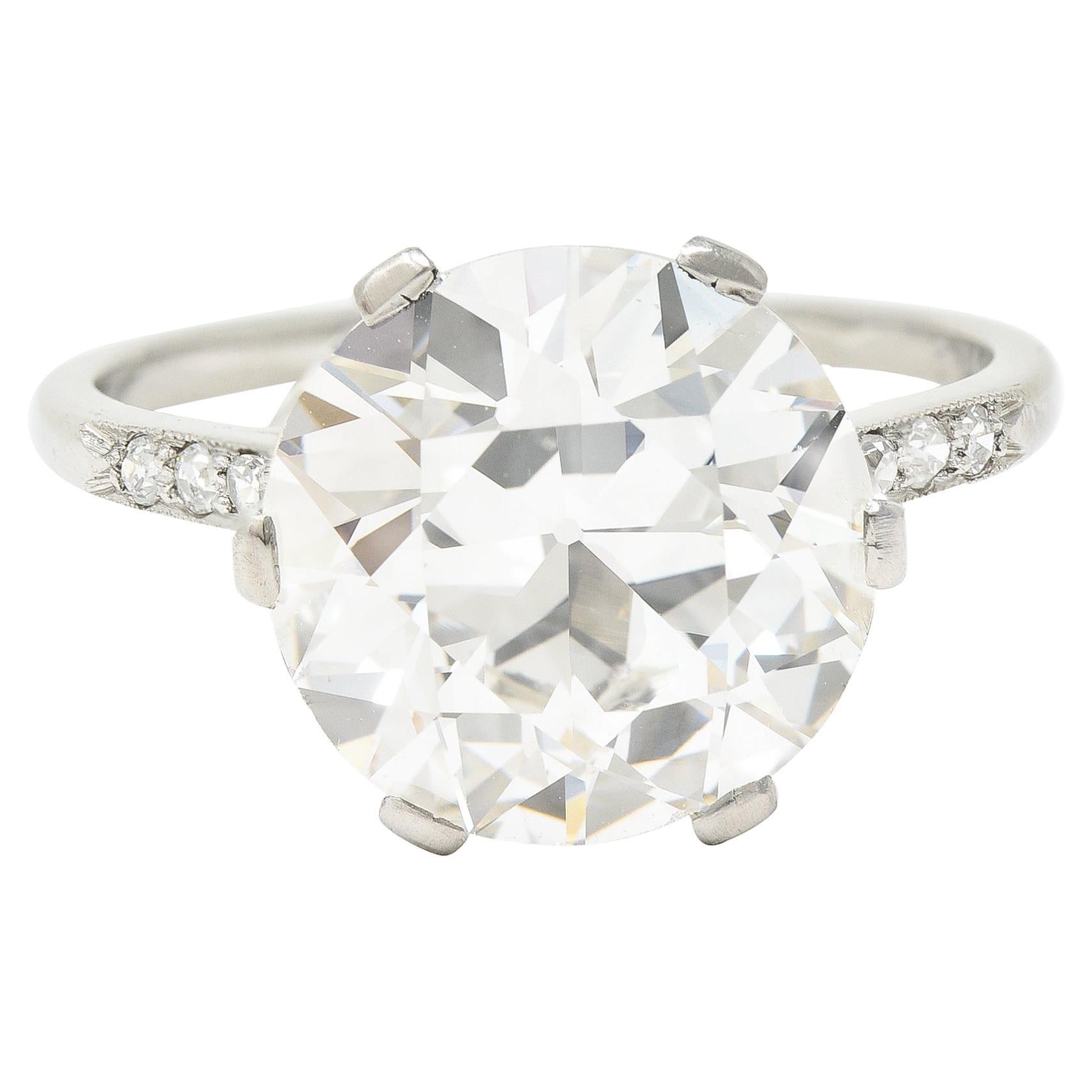 Bague de fiançailles Art déco française en platine avec diamant taille vieille Europe de 5,12 carats