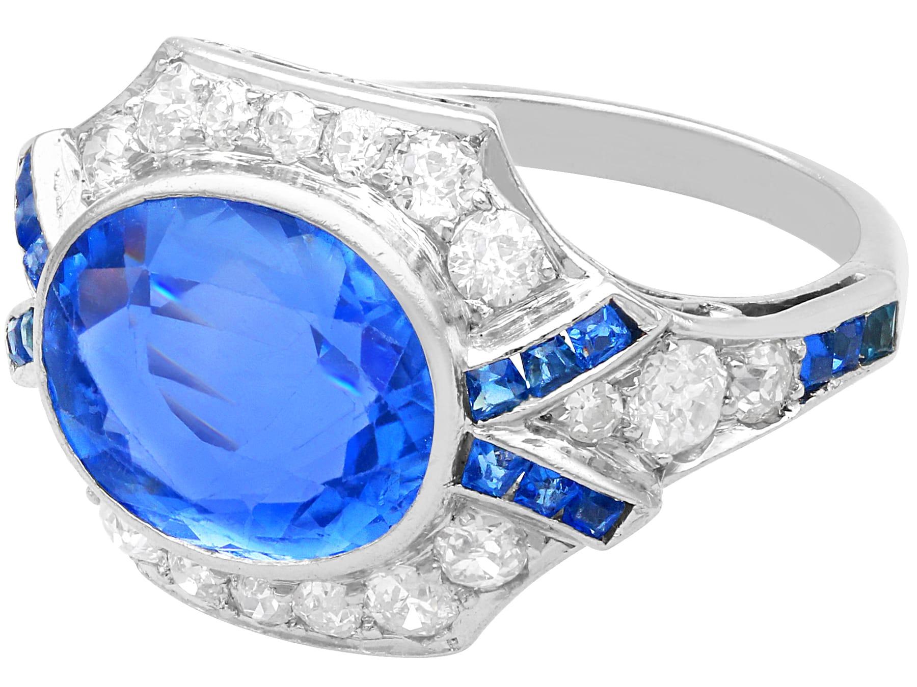Oval Cut Art Deco 5.14 Carat Ceylon Sapphire and 0.96 Carat Diamond Platinum Dress Ring For Sale