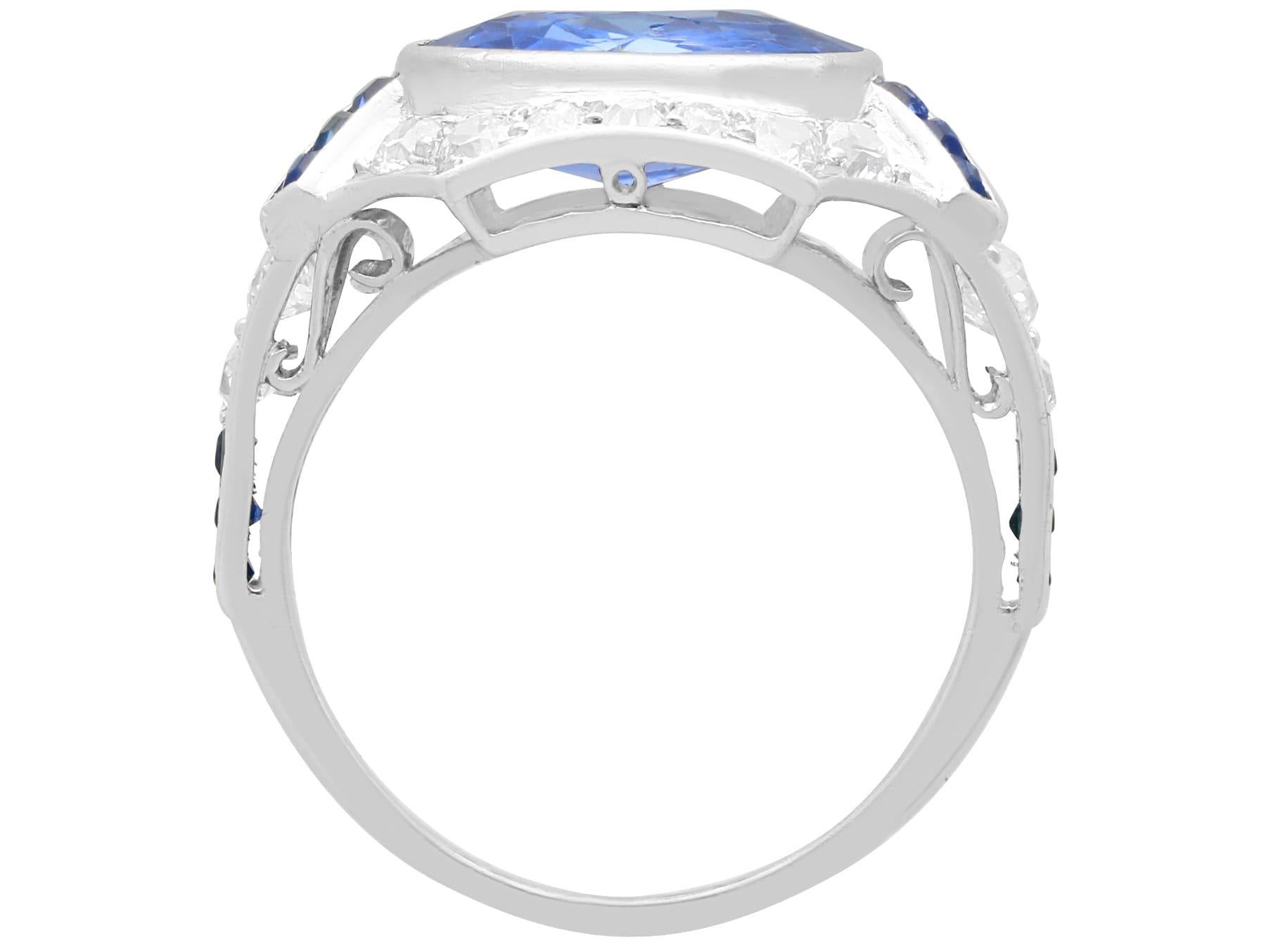 Women's or Men's Art Deco 5.14 Carat Ceylon Sapphire and 0.96 Carat Diamond Platinum Dress Ring For Sale