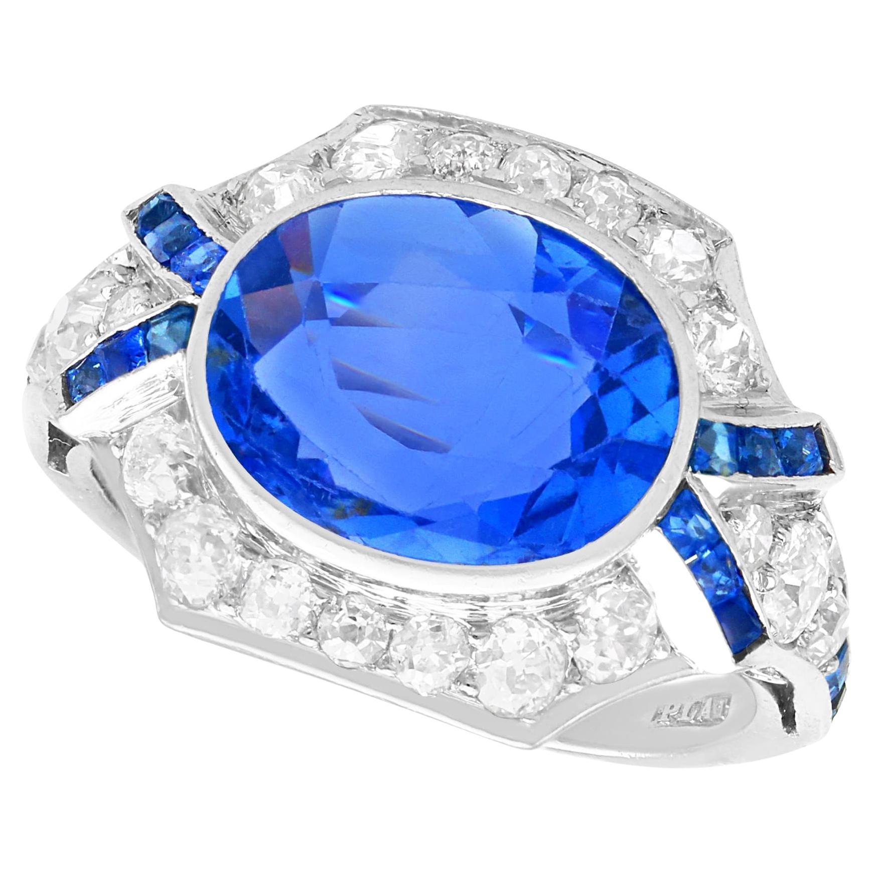Art Deco 5.14 Carat Ceylon Sapphire and 0.96 Carat Diamond Platinum Dress Ring For Sale