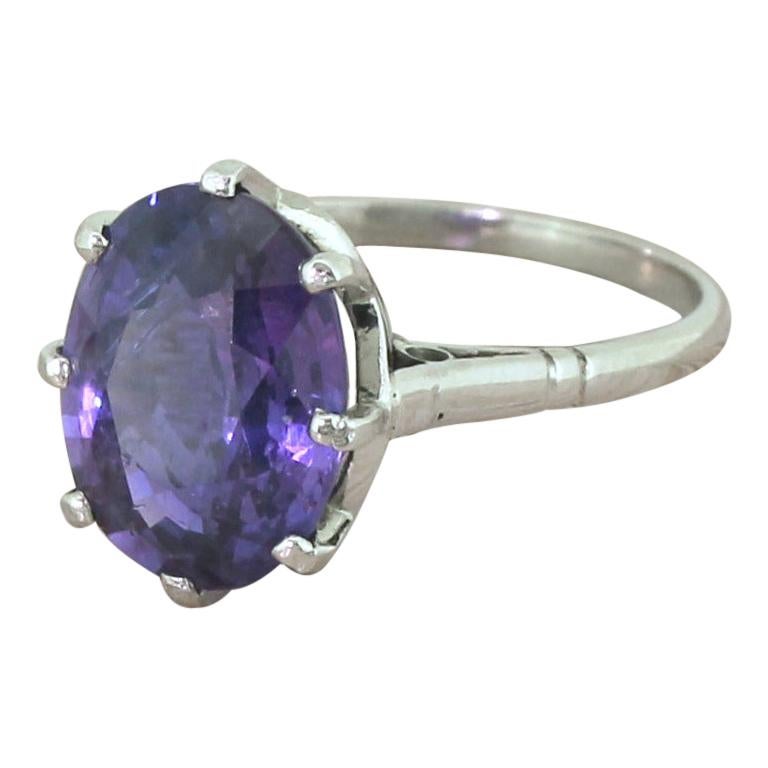Art Deco 5.19 Carat Natural Color Change Sapphire Solitaire Ring For Sale