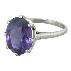Art Deco 5.19 Carat Natural Color Change Sapphire Solitaire Ring