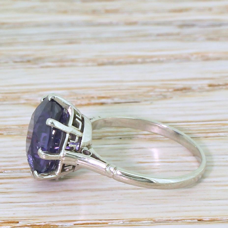 Oval Cut Art Deco 5.19 Carat Natural Color Change Sapphire Solitaire Ring For Sale