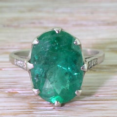 Art Deco 5.20 Carat Oval Cut Emerald Solitaire Ring