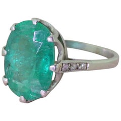 Art Deco 5.20 Carat Oval Cut Emerald Solitaire Ring