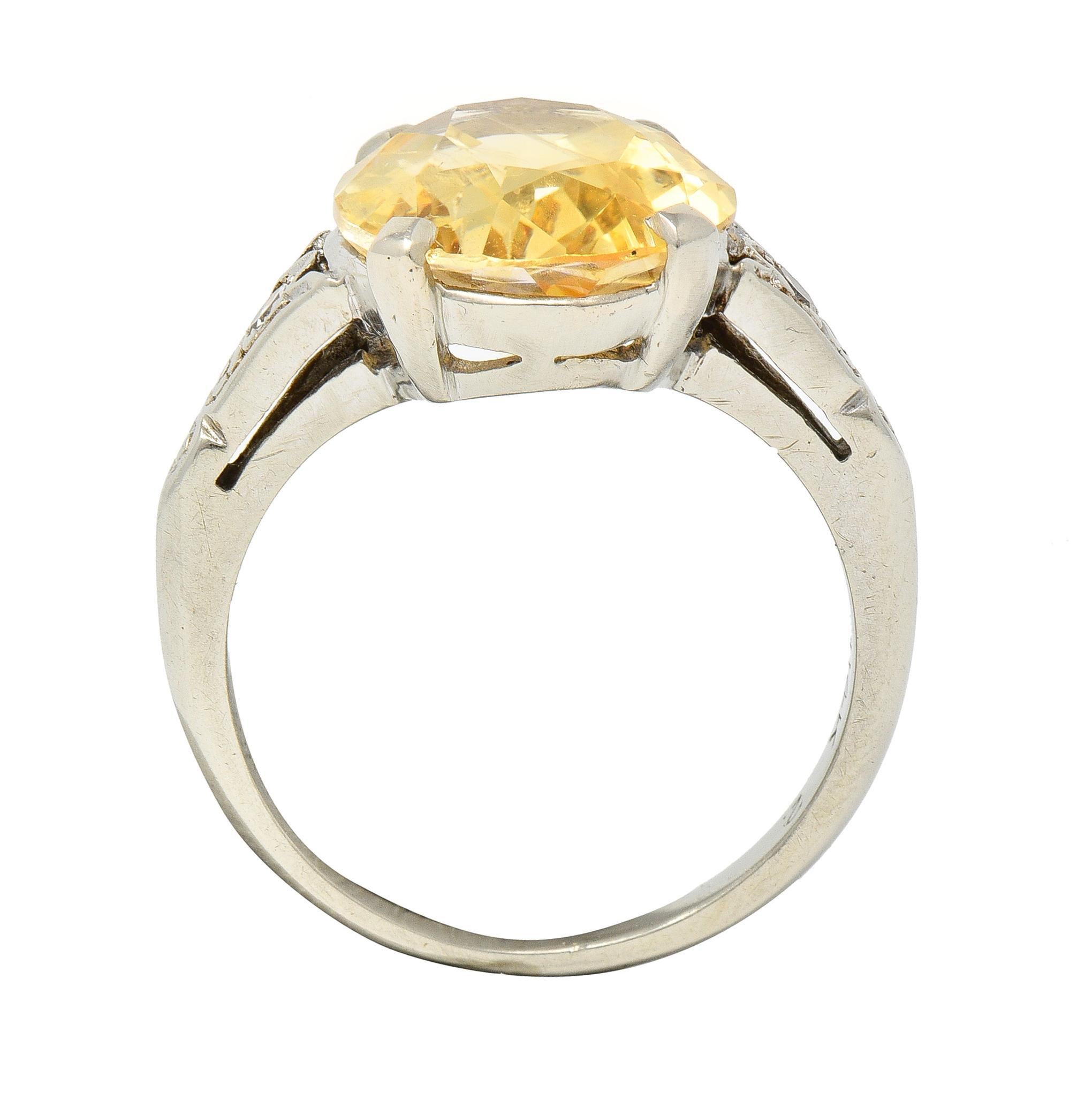 Art Deco 5,22 Karat Gelber Ceylon Saphir Diamant 14 Karat Gold  Antiker Ring GIA 4