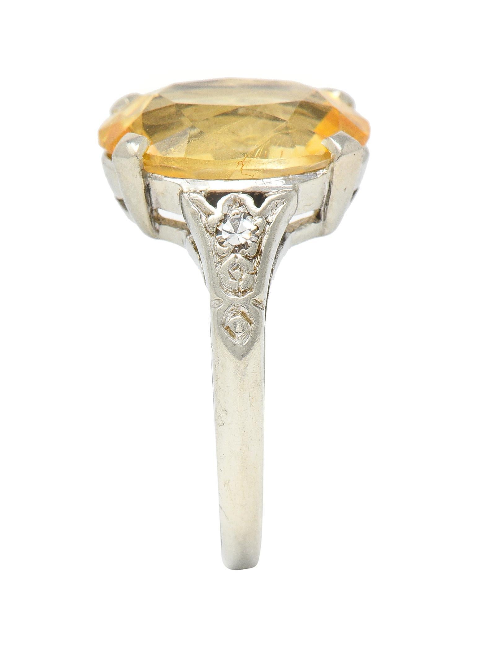 Art Deco 5.22 CTW Yellow Ceylon Sapphire Diamond 14 Karat Gold  Antique Ring GIA For Sale 5